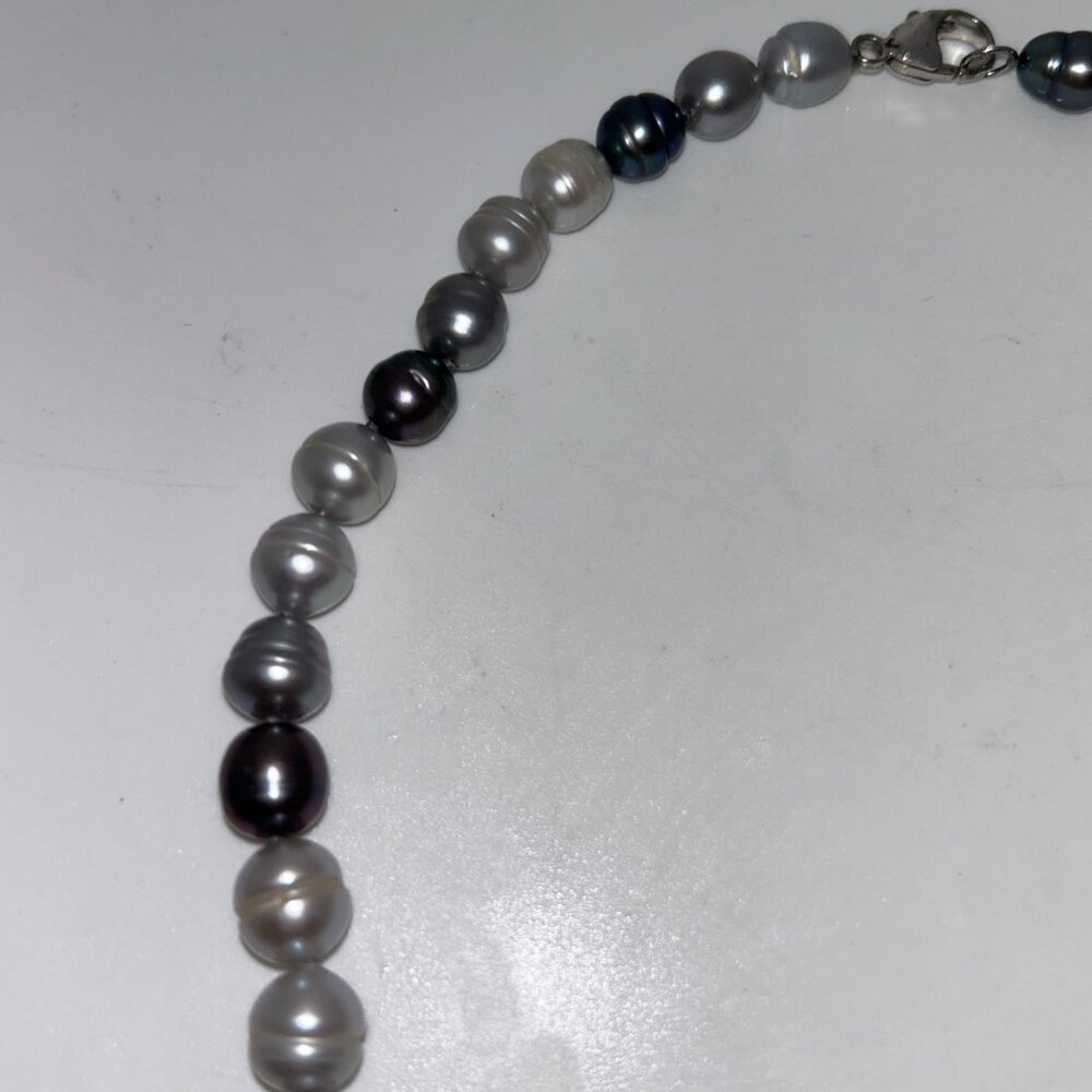 Freshwater Pearl Necklace, Potato Pearls Ring Pearls Hand Knotted 18" - Picture 9 of 12